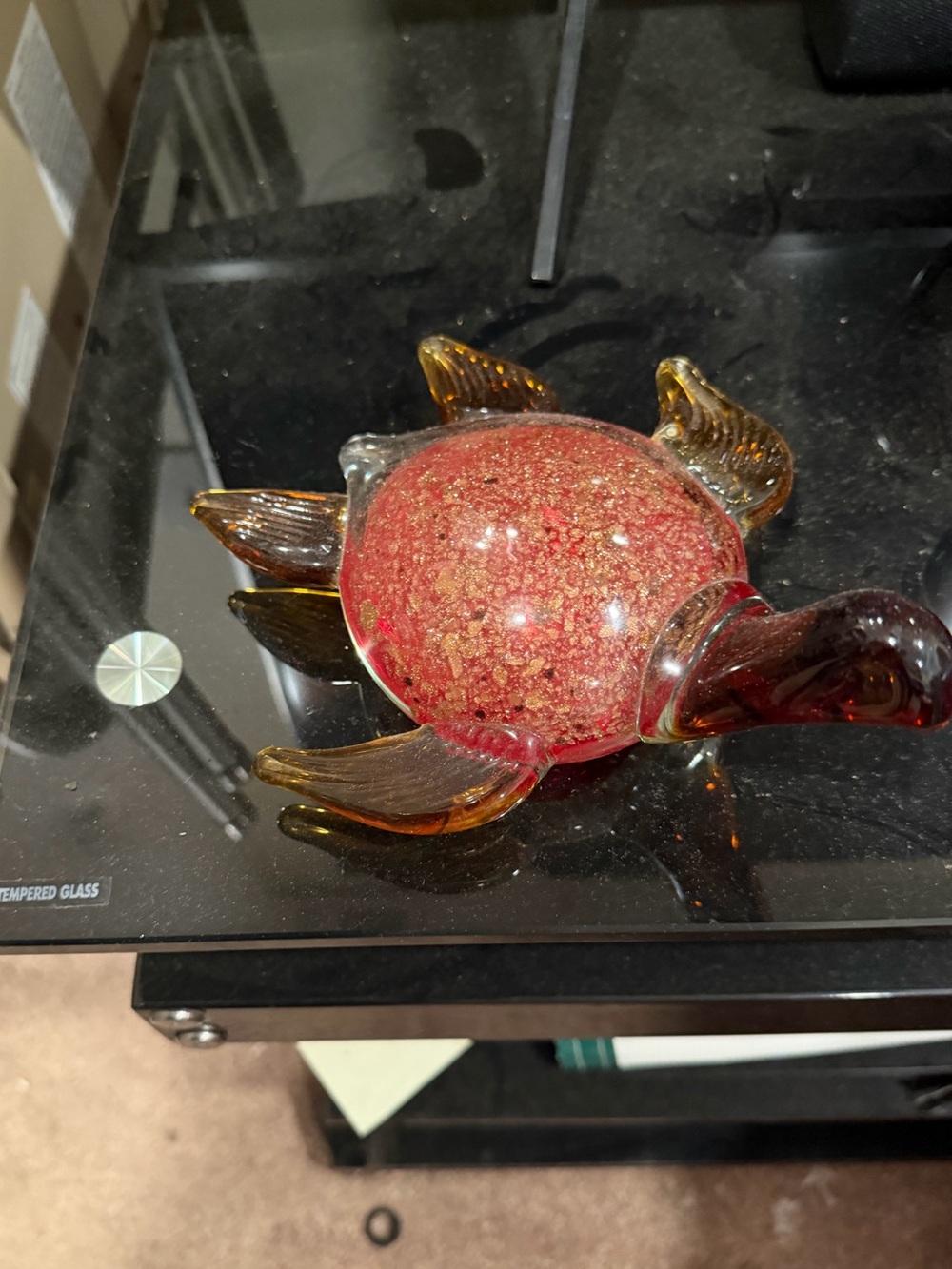 Pier 1 import Sea Turtle Table Top Glass Decor Red Multi